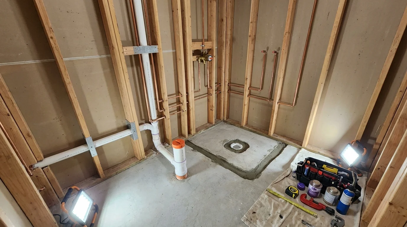 Bathroom rough-in plumbing during remodel by Johns Plumbing LLC in Willcox